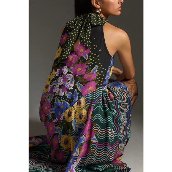 nwt by ANTHROPOLOGIE sz S Halter Asymmetrical Midi Dress - Picture 5 of 6